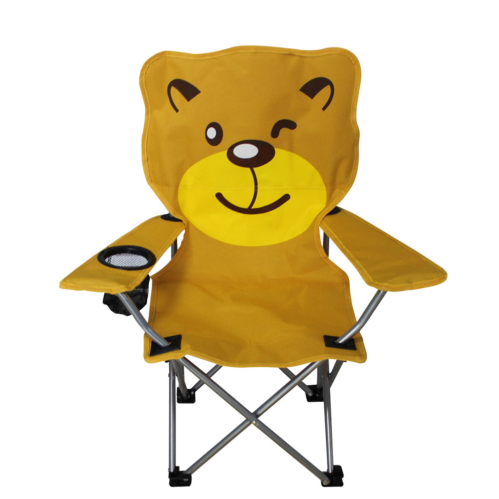 Dětská skládací rybářská židle s držákem nápoje včetně tašky medvídek žlutá